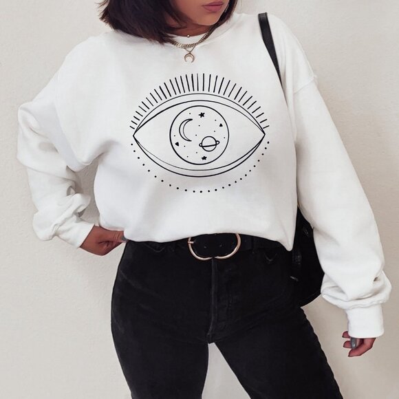 Evil eye Sweatshirt, Galaxy Sweatshirt, Evil eye pullover, Oversized Sweatshirt, - Picture 3 of 4